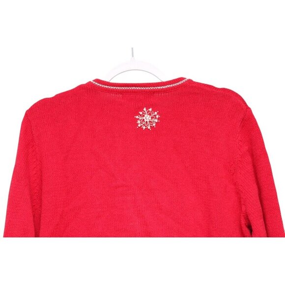 Vintage 90s Cardigan Sweater Medium Embroidered Sequin Beaded Holiday Winter - Picture 11 of 12